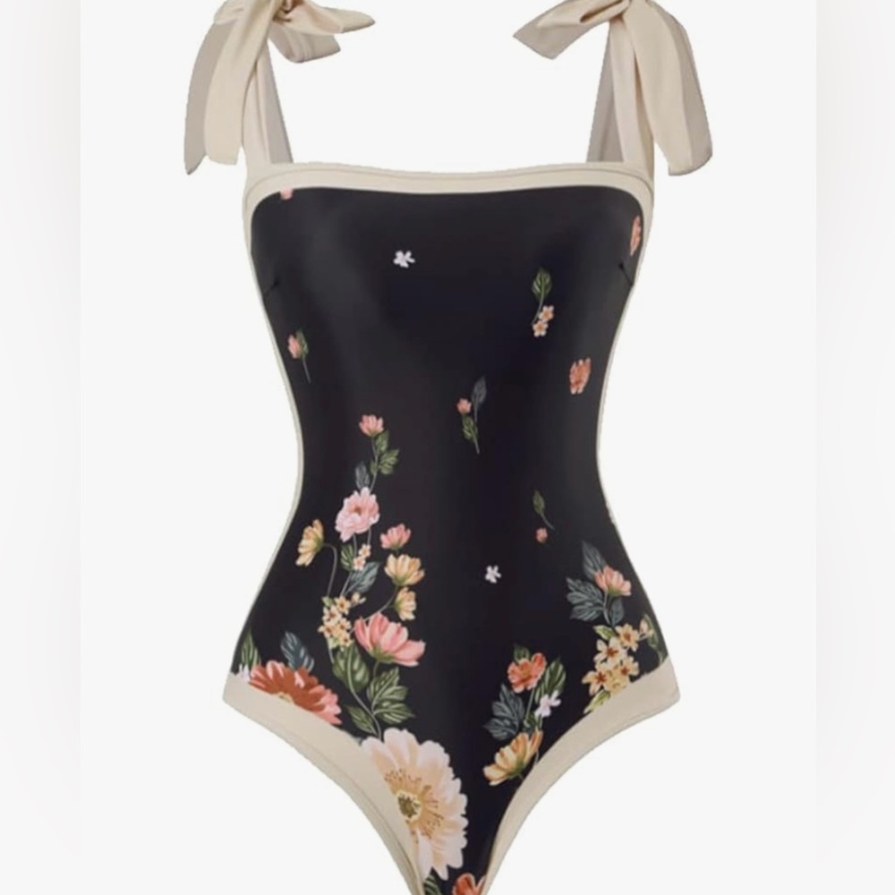 NWOT One Piece Swimsuit with Floral Print & Large Shoulder Bows XL